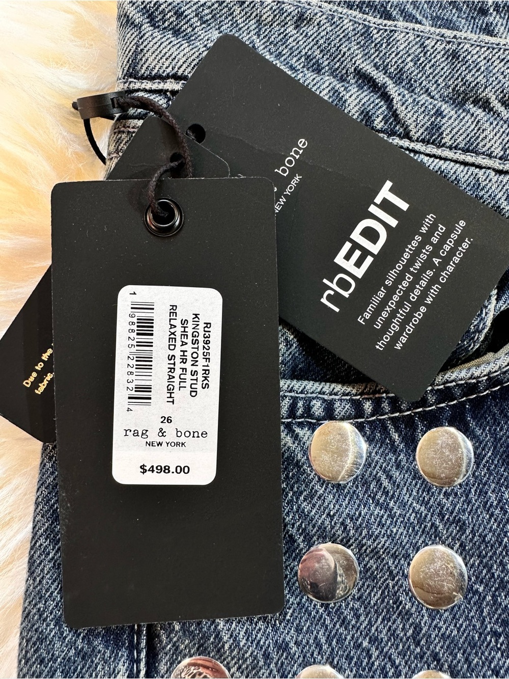 Rag & Bone The Shea High-Rise Relaxed Straight Studded Jeans - Picture 4 of 16